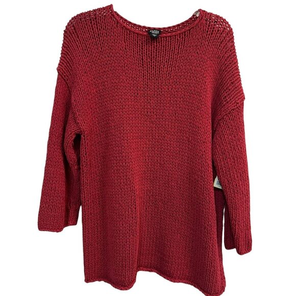 Eileen Fisher Red 100% Cotton Open Weave Tunic Sweater Size 1X - Picture 1 of 6